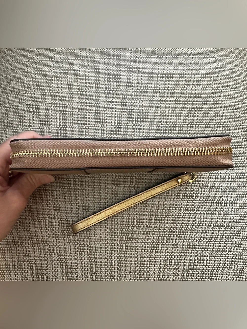 Michael Kors Brown Wallet Wristlet with Gold Center Panel